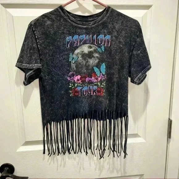 Papillon Butterflies and Moon Concert Tour fringed bottom tee - Picture 1 of 7